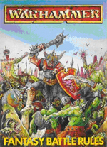 Boksforsiden til 'Warhammer Fantasy Battle 2nd edition', af John Blanche.